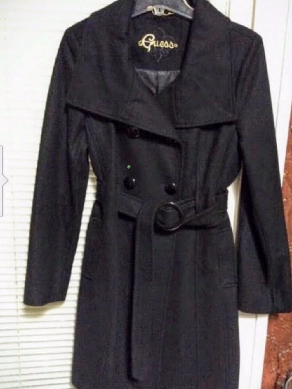 New $250 Ladies -This Is Preowned Fully Lined GUESS Dbl Breasted Coat Black M